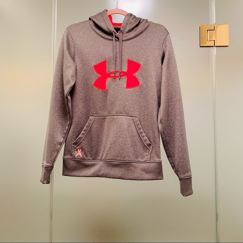 Under Armour Gray Hooded Sweatshirt Hot Pink Accents Size XS Semi-Fitted. EUC.